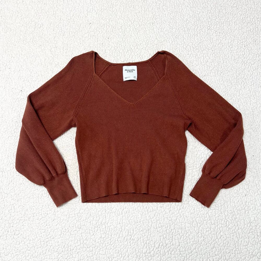 Abercrombie & Fitch Ribbed Knit Stretch Balloon Sleeve Sweater Top